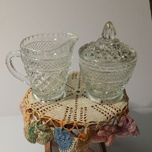 Elegant Vintage Glass Creamer and Sugar Bowl Set Made By Anchor Hocking